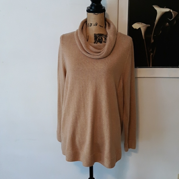 Chico's Sweaters - Chico's Tan Metallic Silk Blend Cowl Neck Sweater